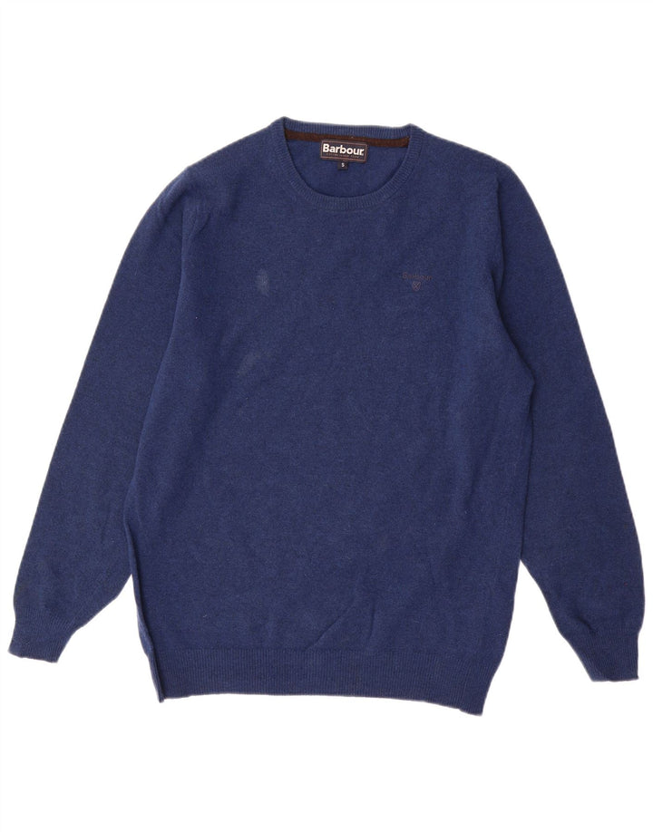 Barbour Mens Crew Neck Jumper Sweater Small Navy Blue Lambswool