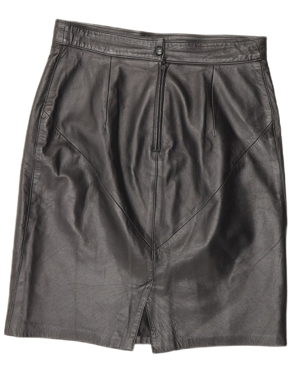 Vintage Damen High Waist Lederrock IT 46 Large W30 Schwarz