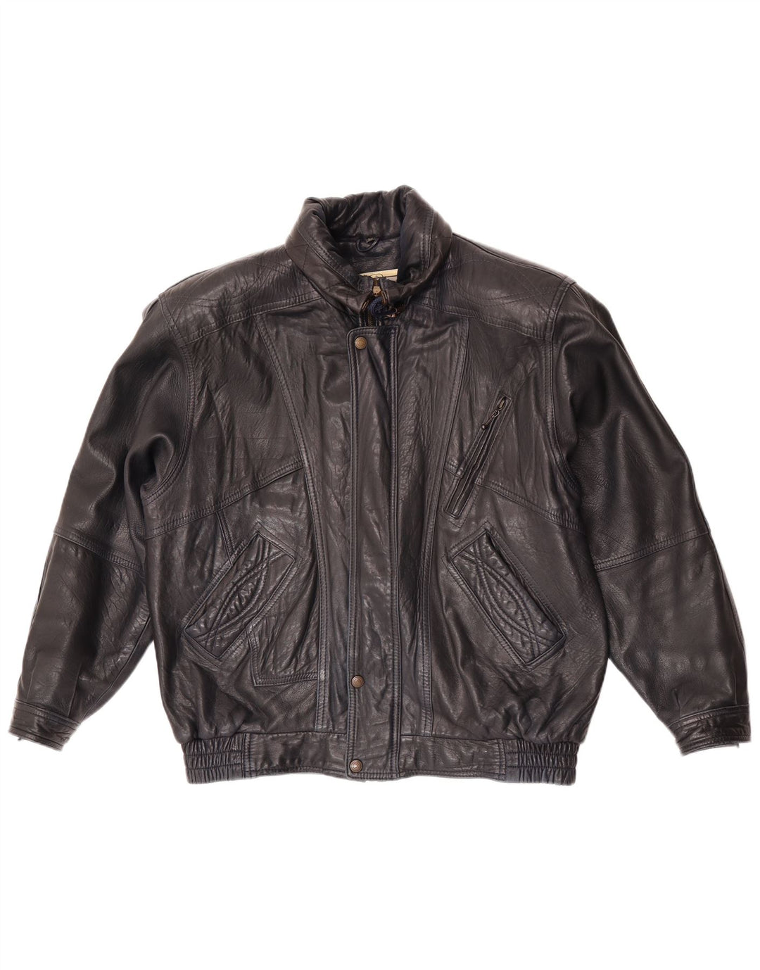 Vintage Mens Leather Jacket EU 52 XL Navy Blue Leather