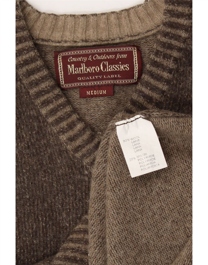 Marlboro Classics Womens V-Neck Jumper Sweater UK 14 Medium Brown Wool