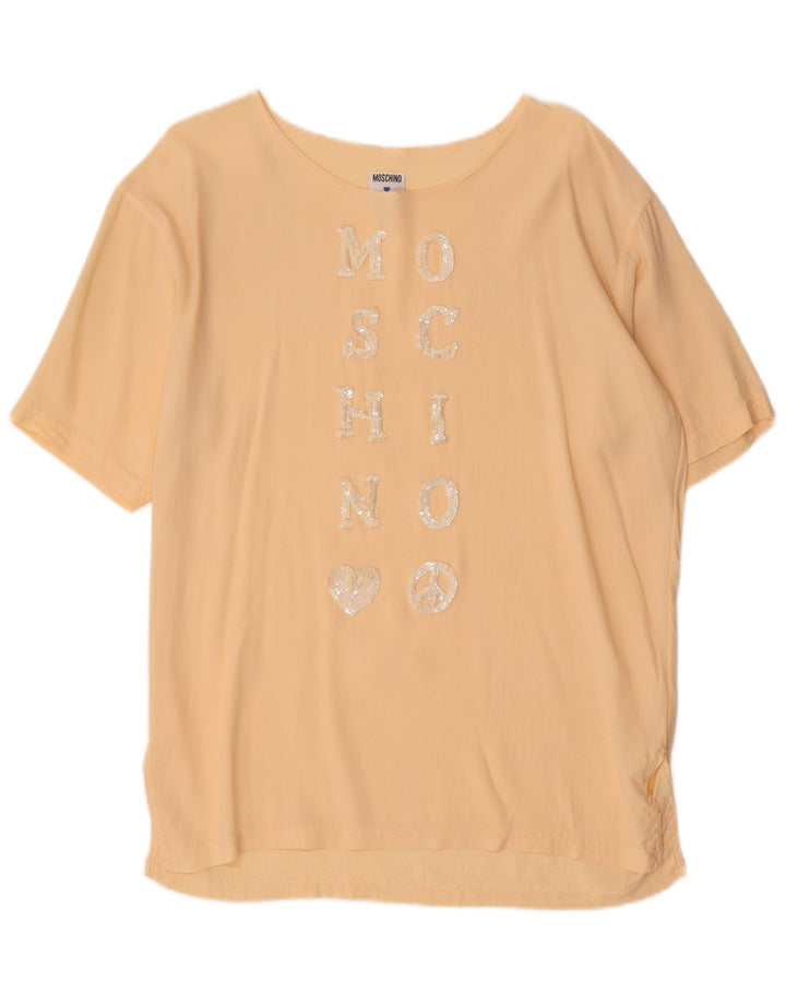 Moschino Womens Graphic Blouse Top UK 14 Medium Yellow Acetate