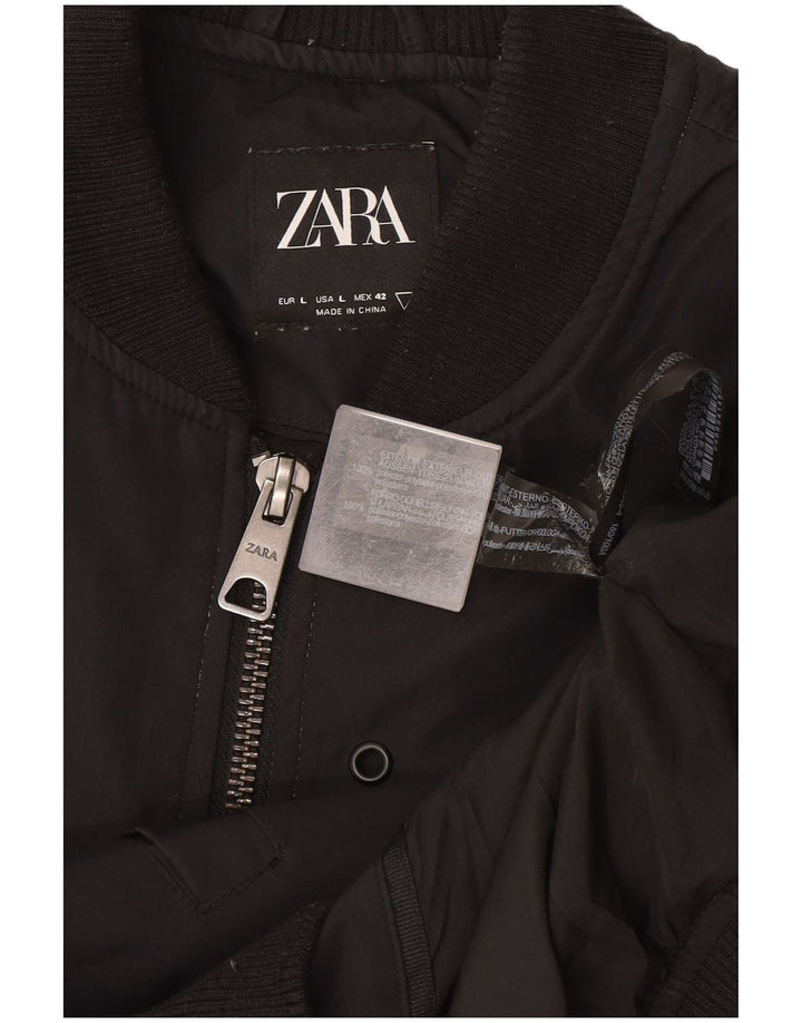 Zara Mens Bomber Jacket UK 40 Large Black Polyester