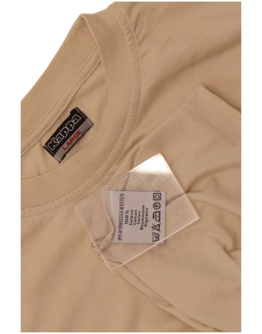 Kappa Mens T-Shirt Top Large Beige Cotton