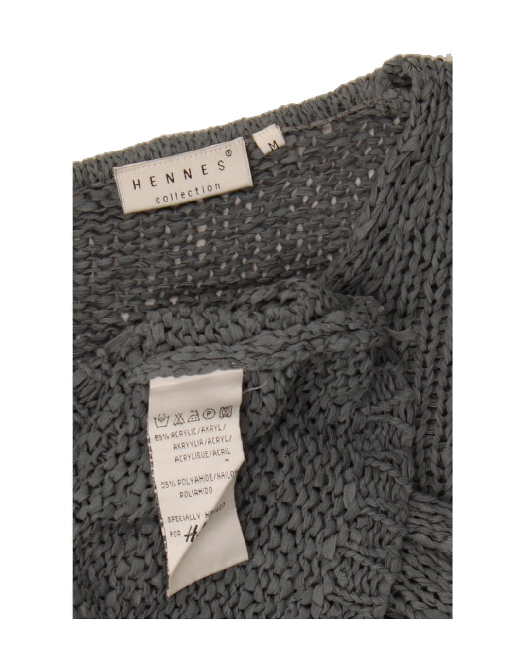 HENNES Womens V-Neck Jumper Sweater UK 14 Medium Grey Acrylic Vintage Hennes and Second-Hand Hennes from Messina Hembry 