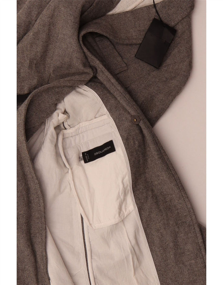 Dsquared2 Womens Overcoat IT 42 Medium Grey Herringbone Wool