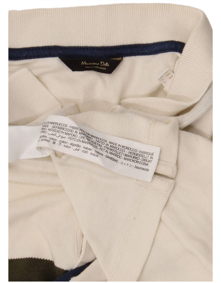 Massimo Dutti Mens Polo Shirt Small Off White Colourblock Cotton