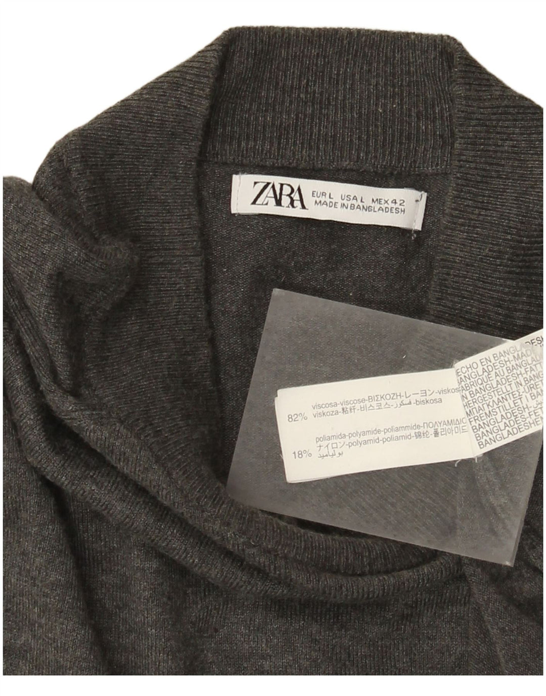 Zara Mens Turtle Neck Jumper Sweater Large Grey Viscose
