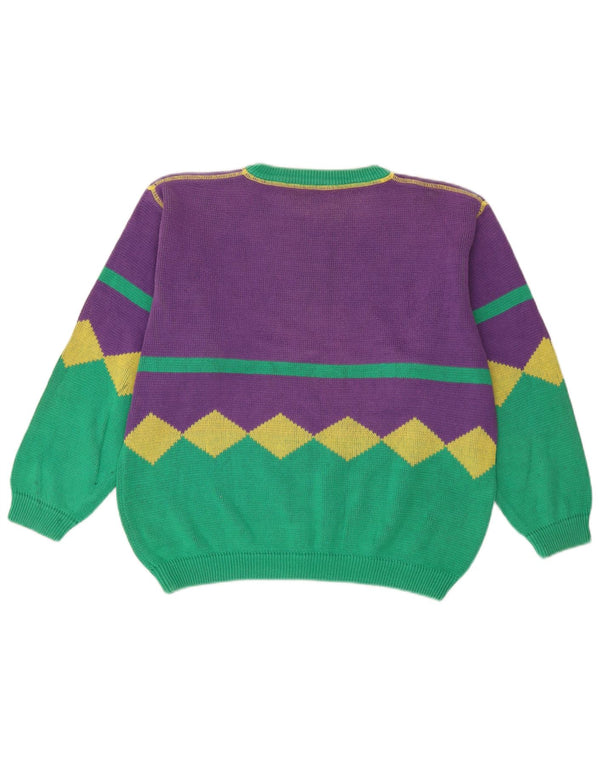 Suéter feminino Benetton com gola canoa IT 48 XL roxo colorblock algodão