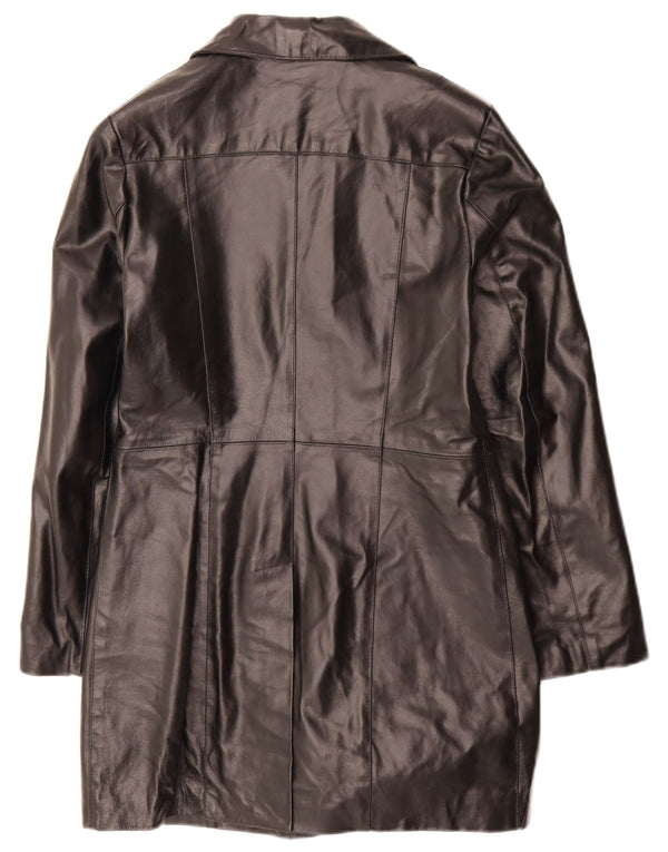 Casaco de couro feminino vintage UK 10 pequeno preto