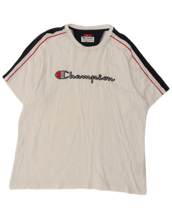 Champion Mens Graphic T-Shirt Top XL White Colourblock Cotton