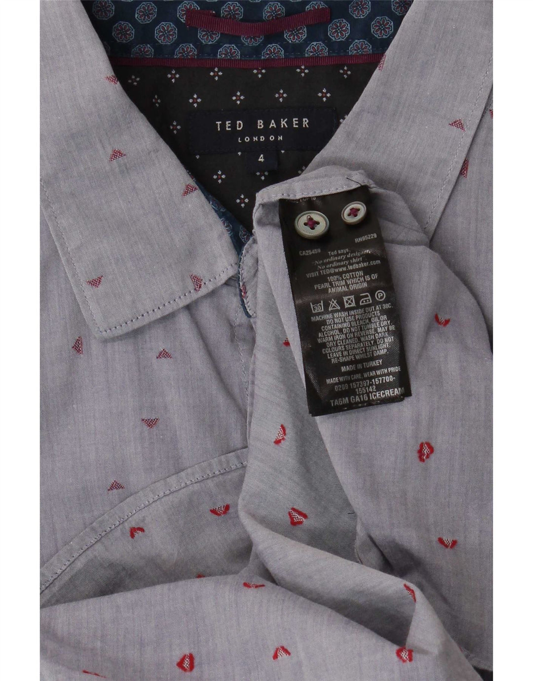 Ted Baker Mens Shirt Size 4 Large Blue Spotted Cotton
