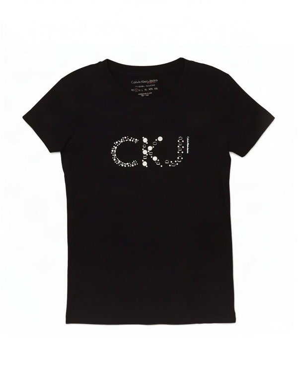 Calvin Klein Jeans Damen Grafik T-Shirt Top UK 10 Small Schwarz