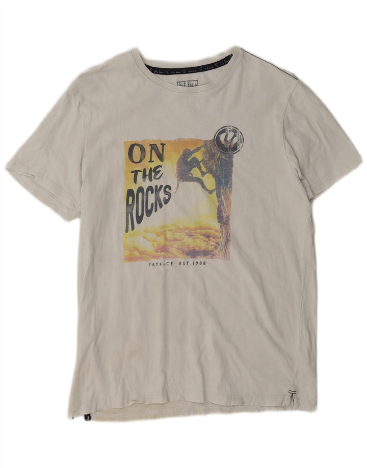 Fat Face Herre grafisk T-shirt Top Medium Hvid Bomuld