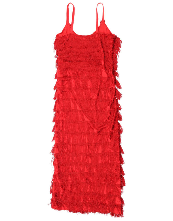 Vintage Damen Ärmelloses Charleston Kleid UK 6 XS Rote Baumwolle