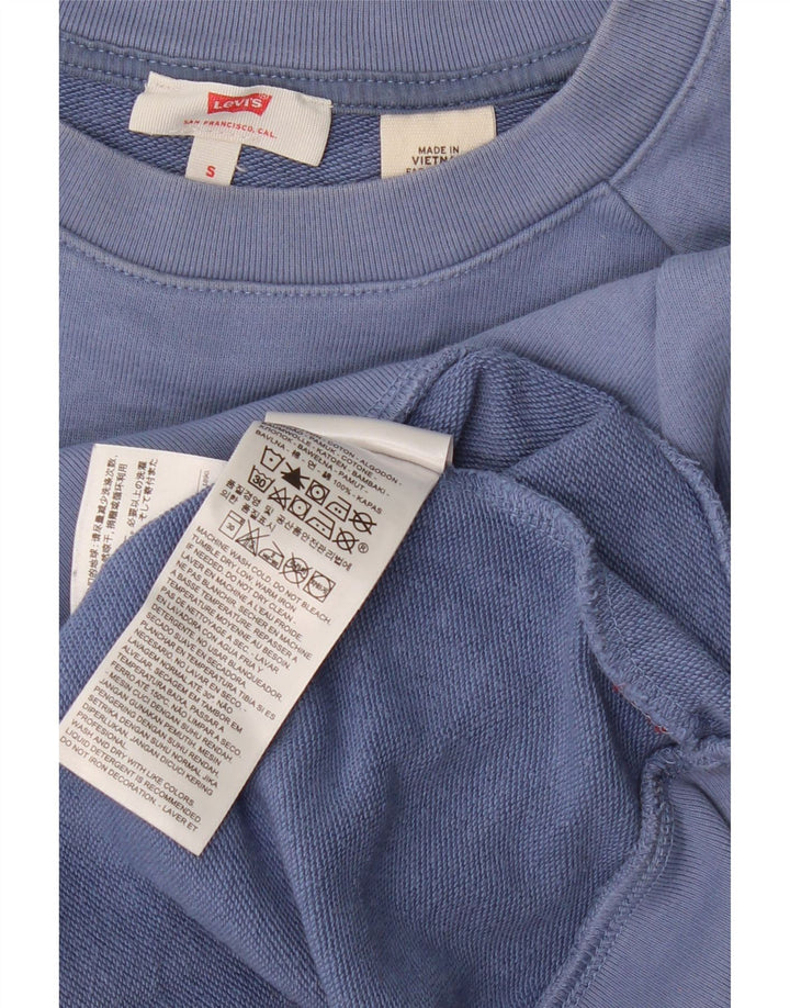 LEVI'S Womens Oversized Graphic Sweatshirt Jumper UK 10 Small Blue Cotton Vintage Levi's and Second-Hand Levi's from Messina Hembry 
