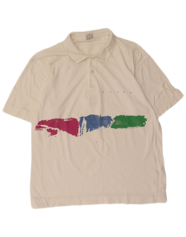 Belfe Mens Regular Fit Polo Shirt UK 42 Large White Tie Dye Cotton