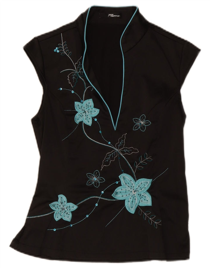 Γυναικεία μπλούζα Jane Norman Top UK 12 Medium Black Floral Polyester