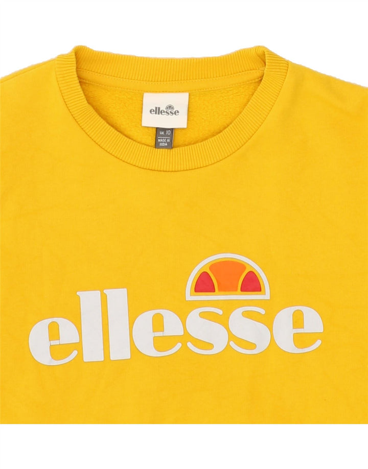 ELLESSE Womens Oversized Graphic Sweatshirt Jumper UK 10 Small Yellow Vintage Ellesse and Second-Hand Ellesse from Messina Hembry 