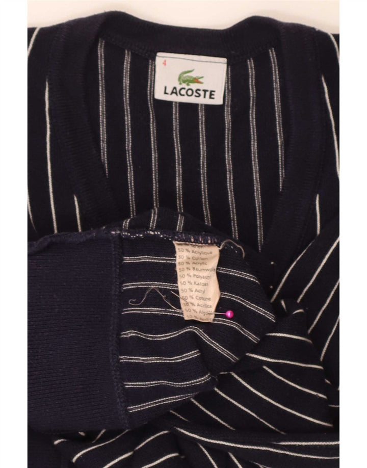 Lacoste Mens V-Neck Jumper Sweater Size 4 Medium Navy Blue Striped