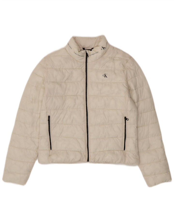 Calvin Klein Jeans Womens Graphic Padded Jacket UK 18 XL White Polyester