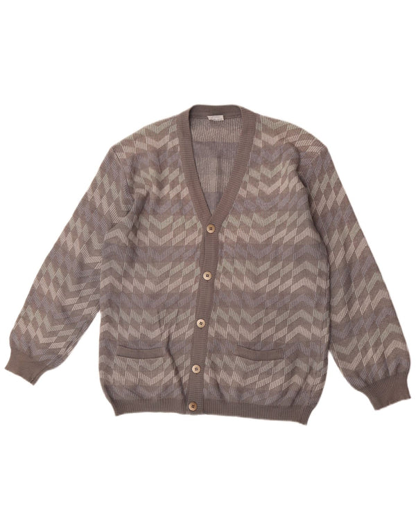 Bernardini Mens Cardigan Sweater Medium Grey Striped Wool