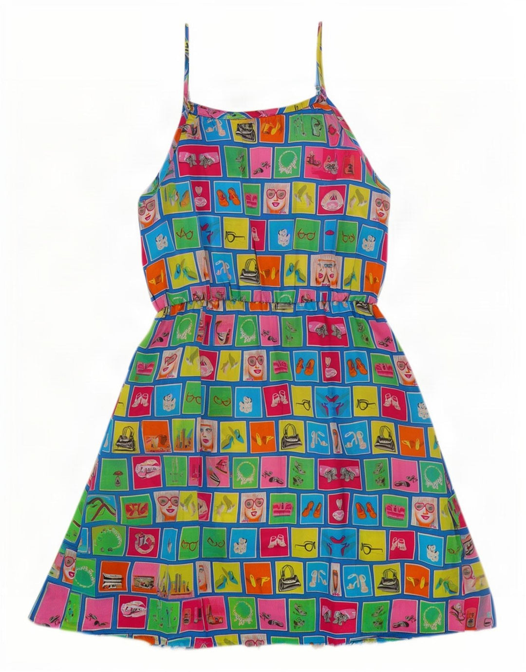 Vintage ženski sarafan s grafičkim motivima UK 14 Veliki raznobojni patchwork pamuk