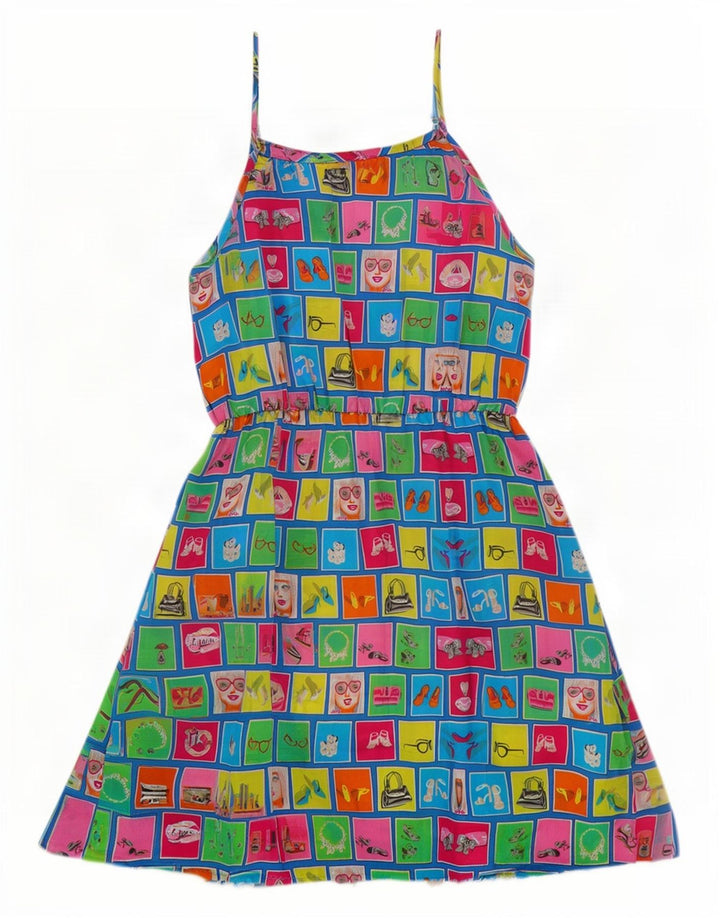 Vintage ženski sarafan s grafičkim motivima UK 14 Veliki raznobojni patchwork pamuk