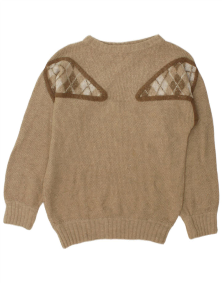 Vintage Mens Boat Neck Jumper Sweater Medium Green Geometric