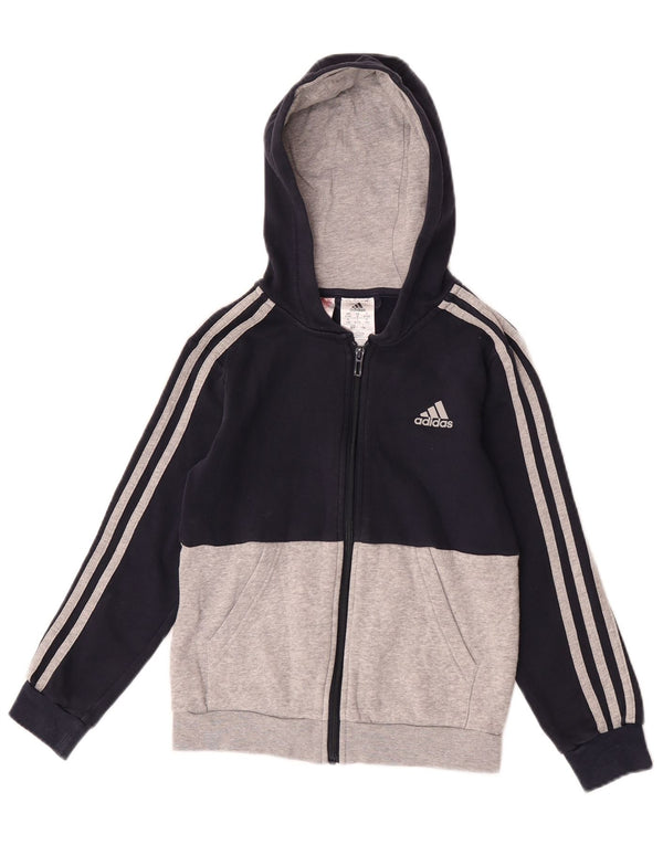 Felpa con cappuccio e zip Adidas da ragazzo 9-10 anni in cotone color block blu navy