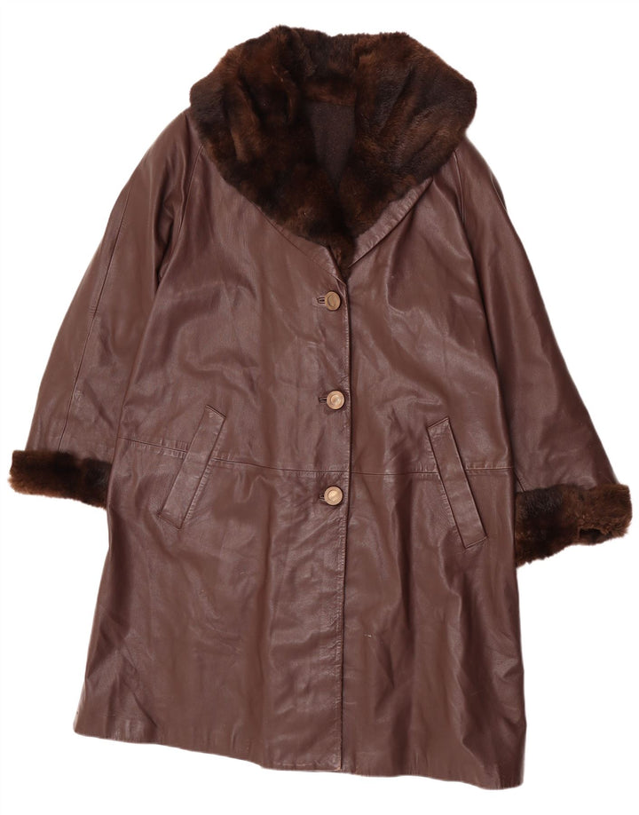 Manteau en cuir femme vintage IT 46 Grand cuir marron