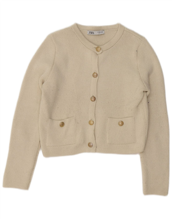 Zara Womens Crop Cardigan Sweater UK 14 Medium Off White