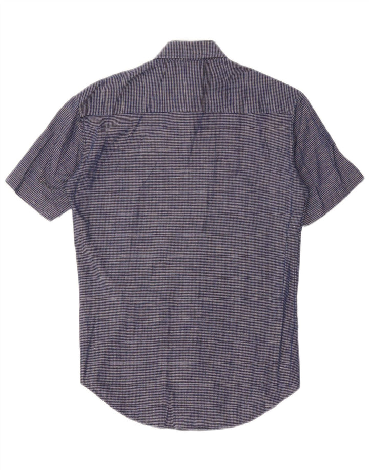 Carrera Mens Short Sleeve Shirt Medium Navy Blue Check Cotton