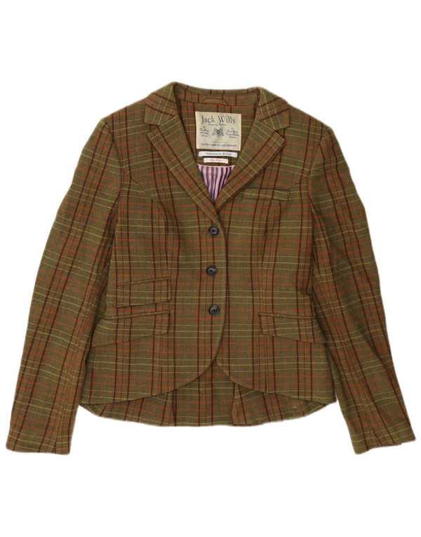 Jack Wills Damen-Blazer mit 3 Knöpfen, UK 12, mittelgrün karierte Wolle