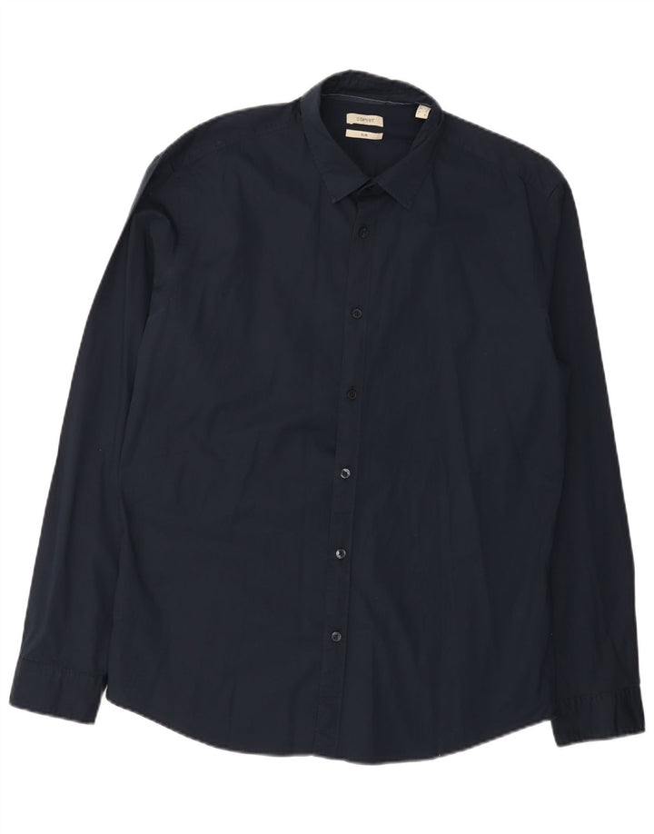 Esprit Mens Slim Fit Shirt Large Navy Blue Cotton