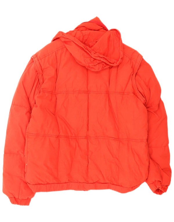 Jaqueta acolchoada com capuz masculina vintage Reino Unido 40 algodão vermelho grande