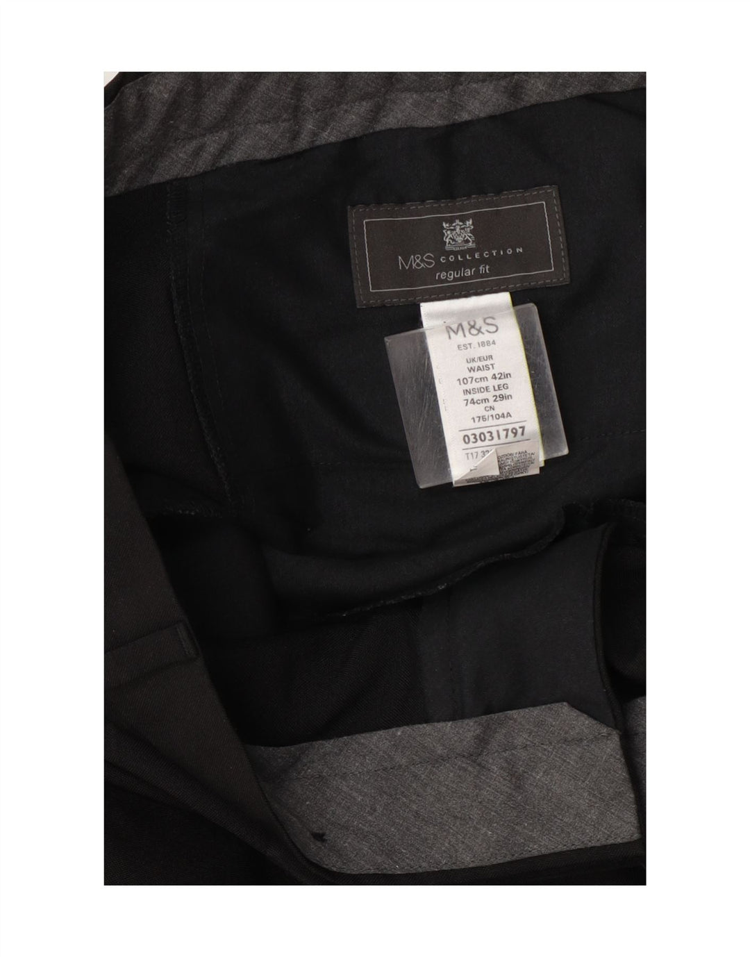 Marks & Spencer Mens Regular Fit Suit Trousers W42 L29 Black Polyester