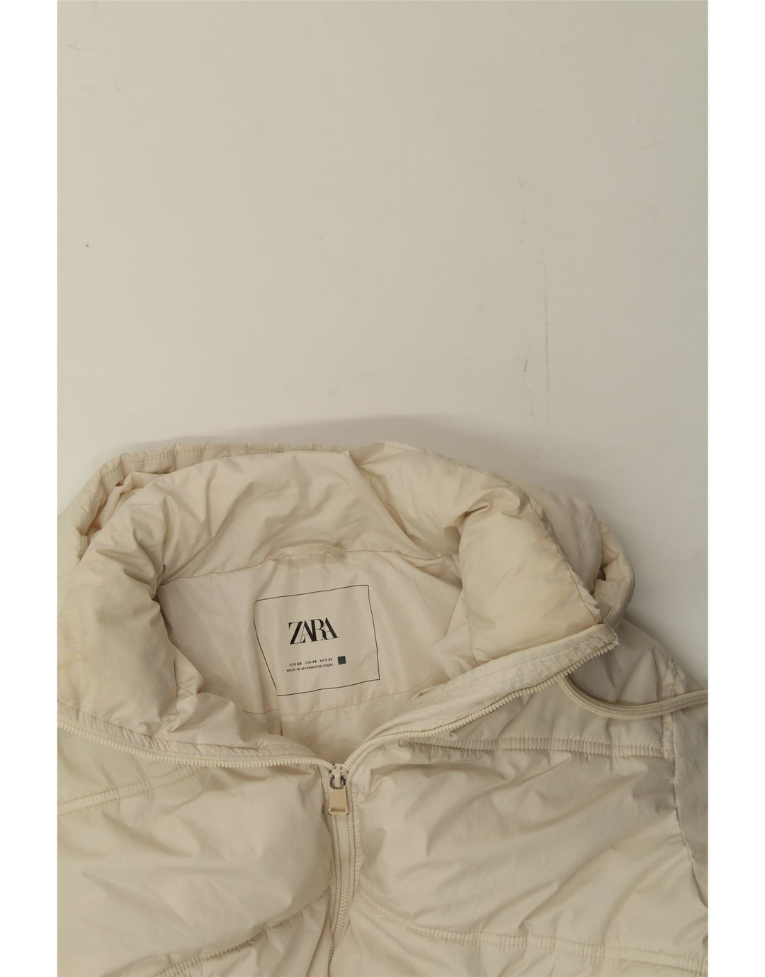 ZARA Womens Oversized Hooded Padded Jacket UK 6 XS Off White Polyester Vintage Zara and Second-Hand Zara from Messina Hembry 
