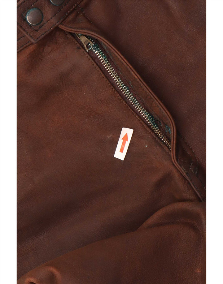 American Eagle Mens Straight Leather Trousers W36 L32 Brown