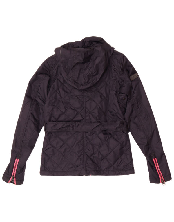 Giacca trapuntata con cappuccio da donna Superdry UK 4 XS blu navy nylon moto