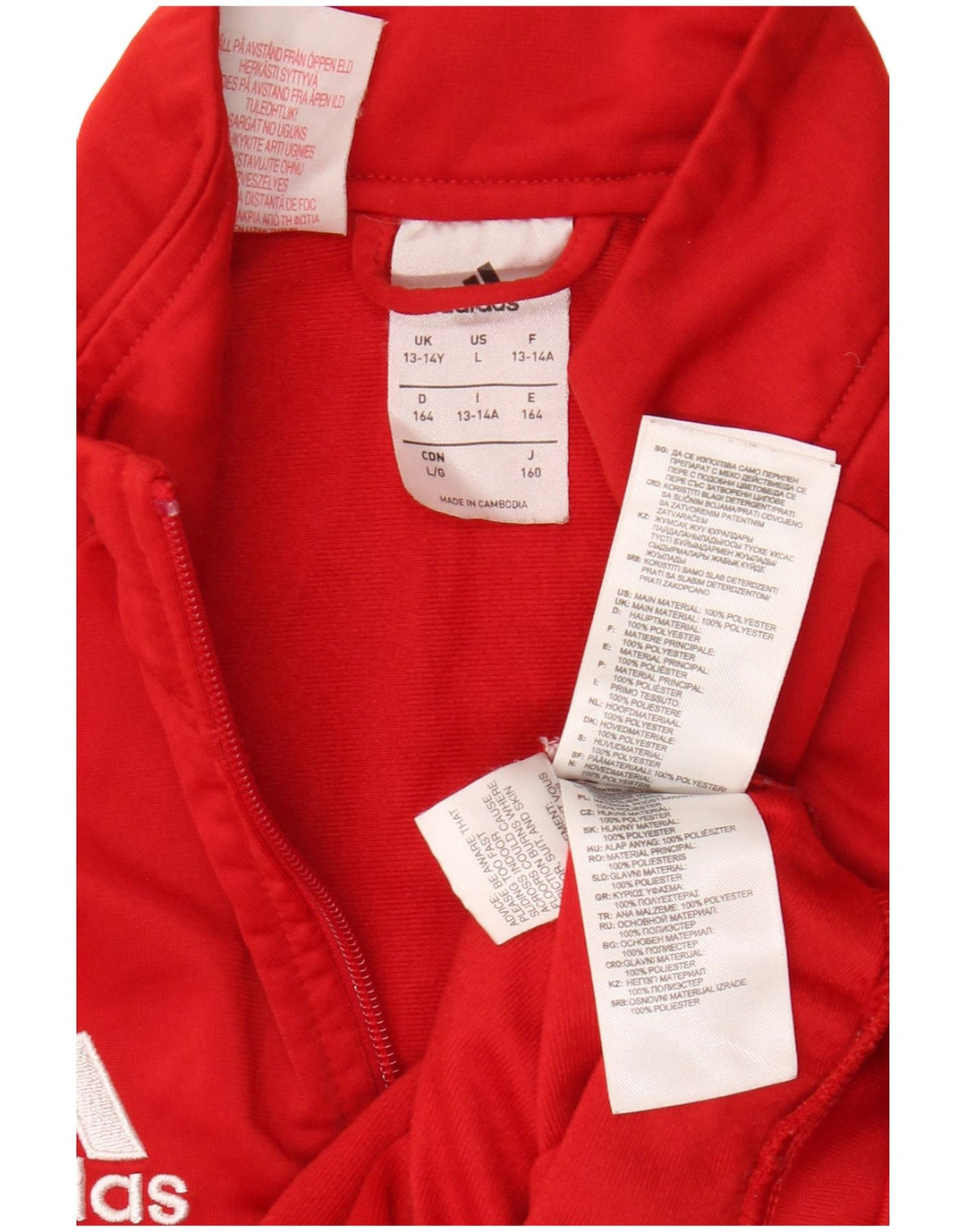 ADIDAS Boys Tracksuit Top Jacket 13-14 Years Red Polyester