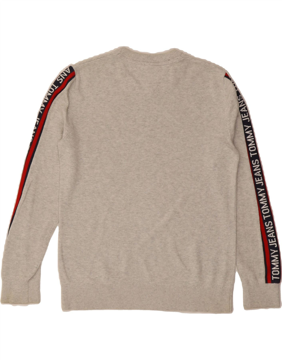 TOMMY HILFIGER Mens Graphic Crew Neck Jumper Sweater Small Grey Vintage Tommy Hilfiger and Second-Hand Tommy Hilfiger from Messina Hembry 