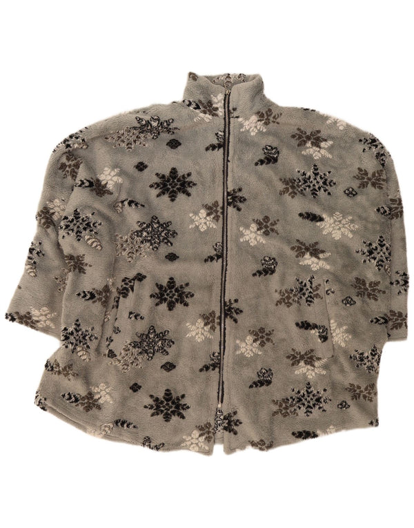 Ann Christine Damen Fleecejacke mit 3/4-Ärmeln, UK 14, Mittelgrau mit Blumenmuster