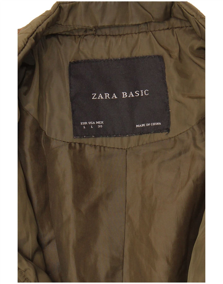 Zara Womens Military Quilted Jacket UK 16 Large Khaki