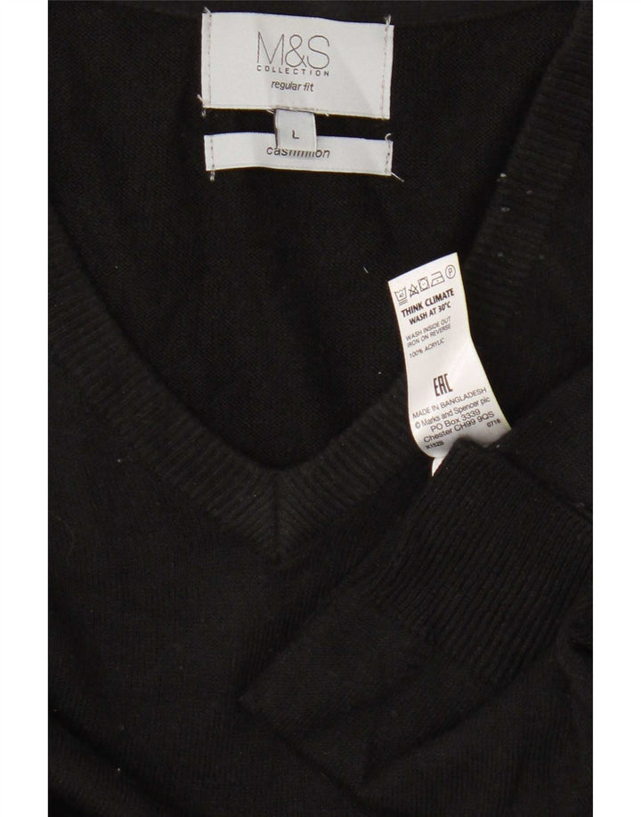 Marks & Spencer Mens Regular Fit V-Neck Jumper Sweater Large Black Acrylic