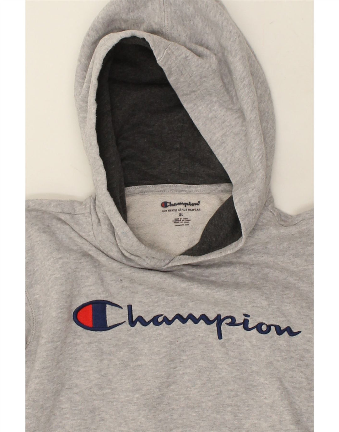 CHAMPION Womens Graphic Hoodie Jumper UK 18 XL Grey Cotton | Vintage Champion | Thrift | Second-Hand Champion | Used Clothing | Messina Hembry 