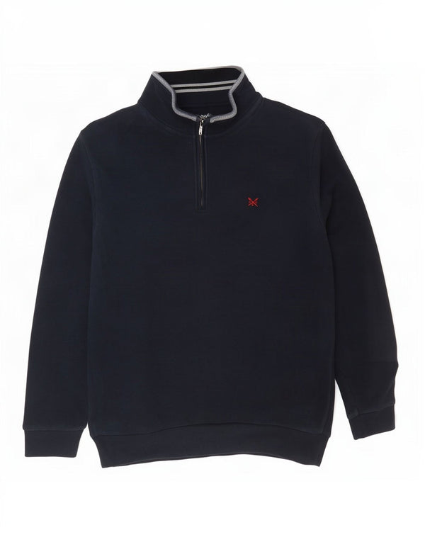 Crew Clothing Mens Zip Neck Jumper Sweater Large Navy Blue Cotton
