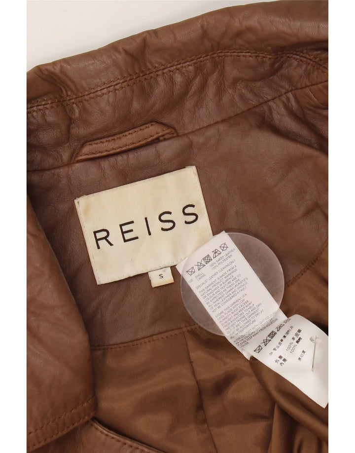 Reiss Womens Crop Læderjakke UK 10 Lille brunt læder