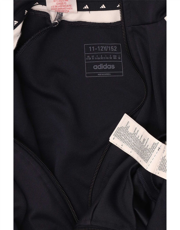 Adidas Boys Tracksuit Top Jacket 11-12 Years Navy Blue Polyester