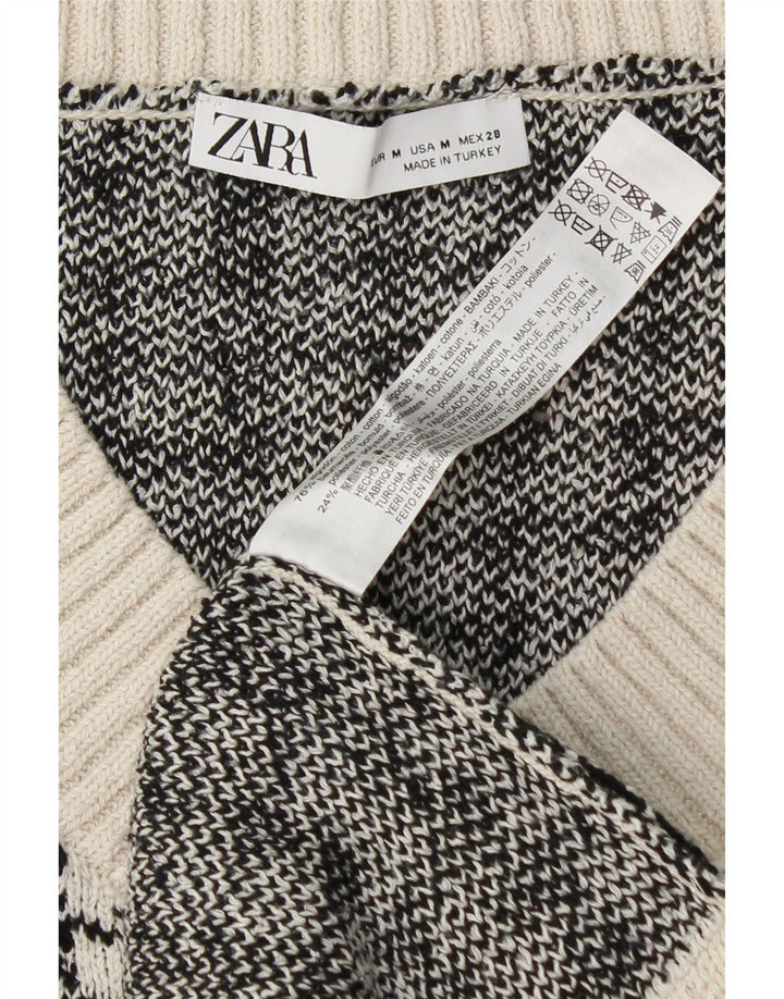 Zara Womens Oversized Vest Tank Top UK 14 Medium White Houndstooth Cotton