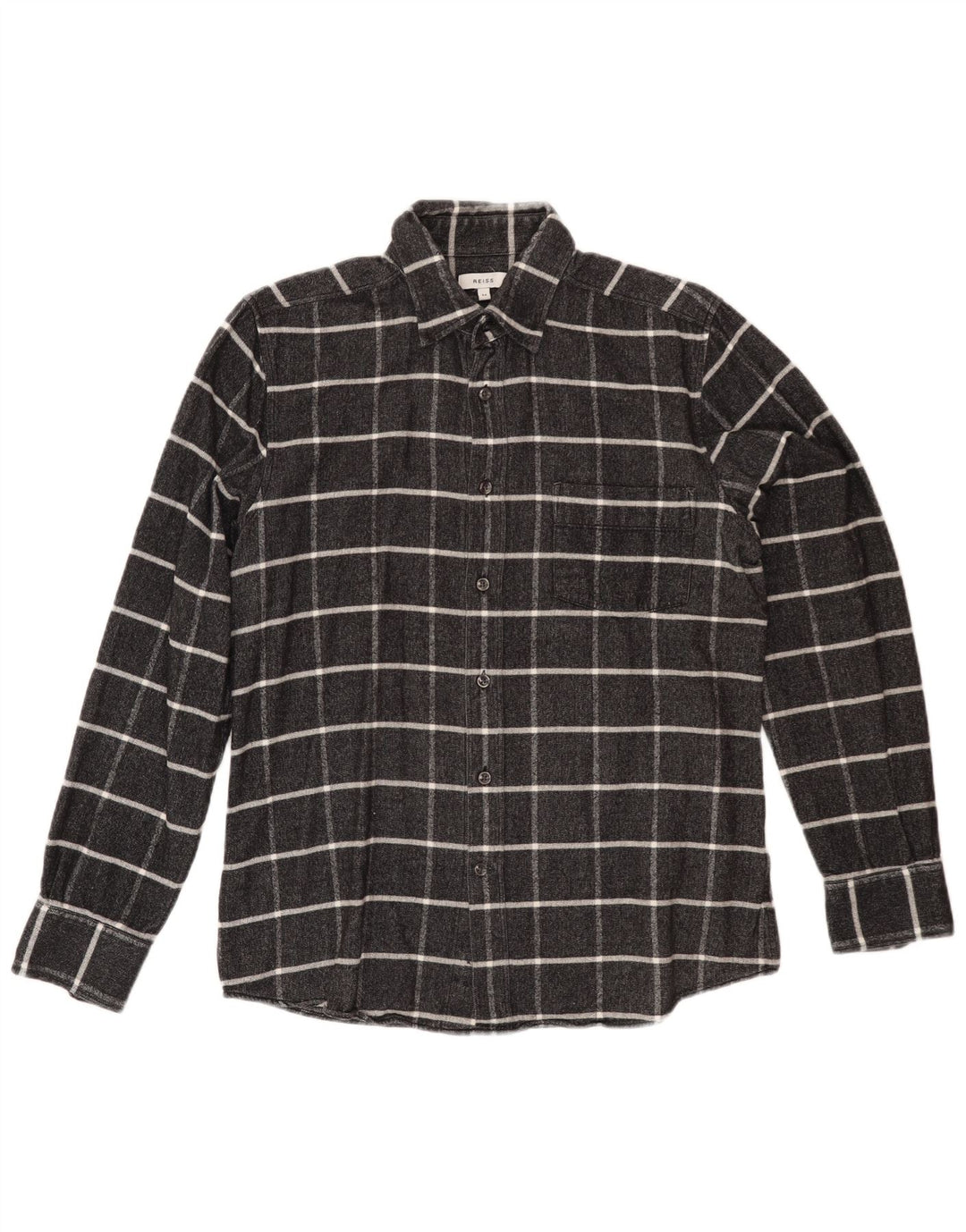 REISS Womens Flannel Shirt UK 14 Medium Grey Check Cotton